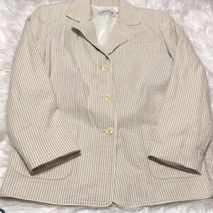 ORVIS SEERSUCKER BEIGE AND WHITE STRIPED BLAZER SZ MEDIUM